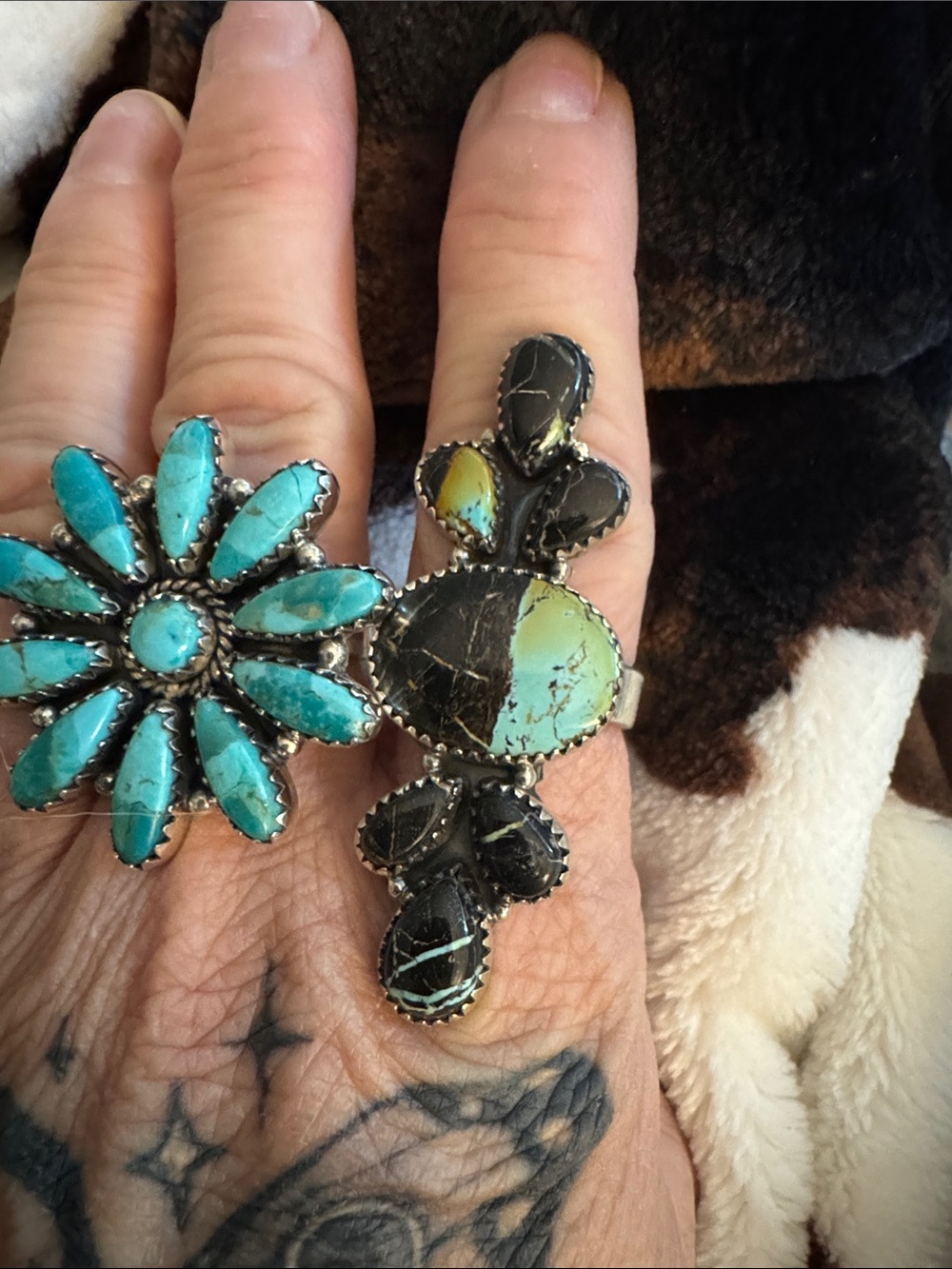 Blackjack Turquoise Floral Statement Ring 925 silver- Women's Blue-Green Jewelry